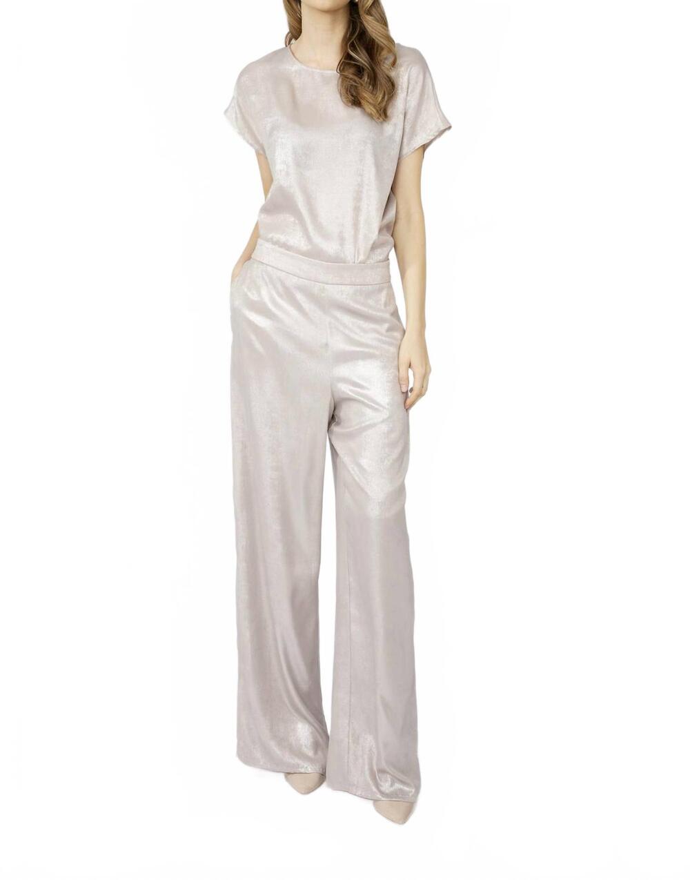 NEW FRANK LYMAN wide-leg mid-rise trousers in champagne/silver